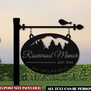 Letrero de dirección de metal para albergues, casas en el lago o cabañas/ números de casas de bosque y montaña/ letreros personalizados con nombres de cabañas/decoración de alojamiento y desayuno