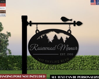 Personalized Metal Address Sign: Mountain & Forest Cabin Decor