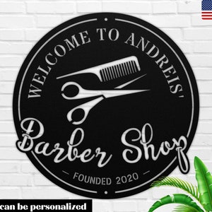 Custom Barber Shop Metal Sign: Personalized Hair Stylist Wall Art