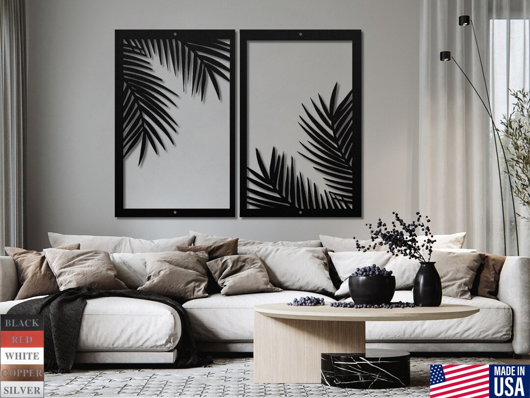 Metal Palm Leaf Wall Art: Tropical Home Decor Set - Etsy
