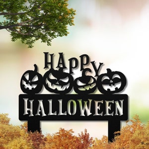 Metal Happy Halloween Driveway Sign with Stakes| Spooky Front Porch Decors| Outdoor Haunted House decorations| Creepy Pumpkin Lawn Arts