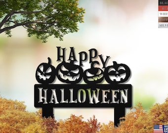 Metal Halloween Yard Sign with Pumpkins: Spooky Outdoor Decor