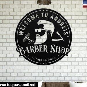 Custom Barber Shop Metal Sign: Personalized Hair Stylist Wall Art