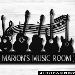 Personalized Metal Guitar Music Room Sign: Laser Cut Art
