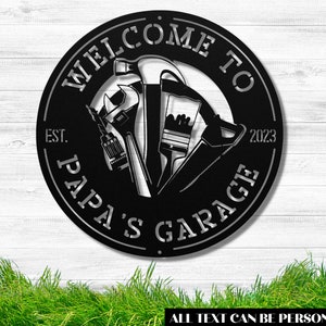 Personalized Papa&#39;s Garage Metal Sign: Laser Cut Handyman Gift