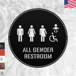 Metal All Gender Family Restroom Sign: Inclusive Business Office Decor