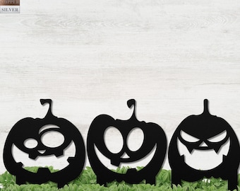 Set of 3 Metal Jack O Lantern Halloween Yard Signs
