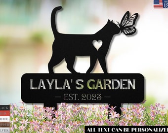 Metal Cat Memorial Garden Sign with Stakes: Personalized| Remembrance or Sympathy Gift for Heartfelt Healing| Cats In loving Memory Sign 07