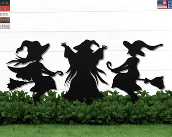 Set of 3 Metal Halloween Witches Signs with Stakes - Perfect Yard Decorations| Halloween Witches Outdoor Decor| Whimsical Outdoor Decoration