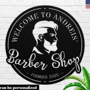 Custom Barber Shop Metal Sign: Personalized Hair Stylist Wall Art