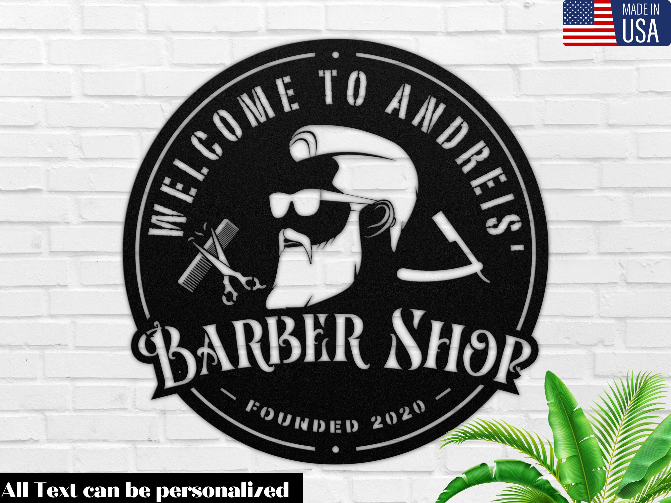 Vintage Style Barber Shop Metal Sign – Curved, Beautiful Wall Decor