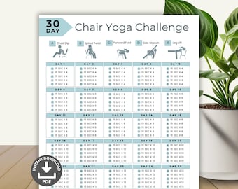 30 Day Chair Yoga Challenge, Quick Office Workout, Sitting Workout, Chair Exercises Guide, Seated Fitness Exercise, Desk Workout Printable