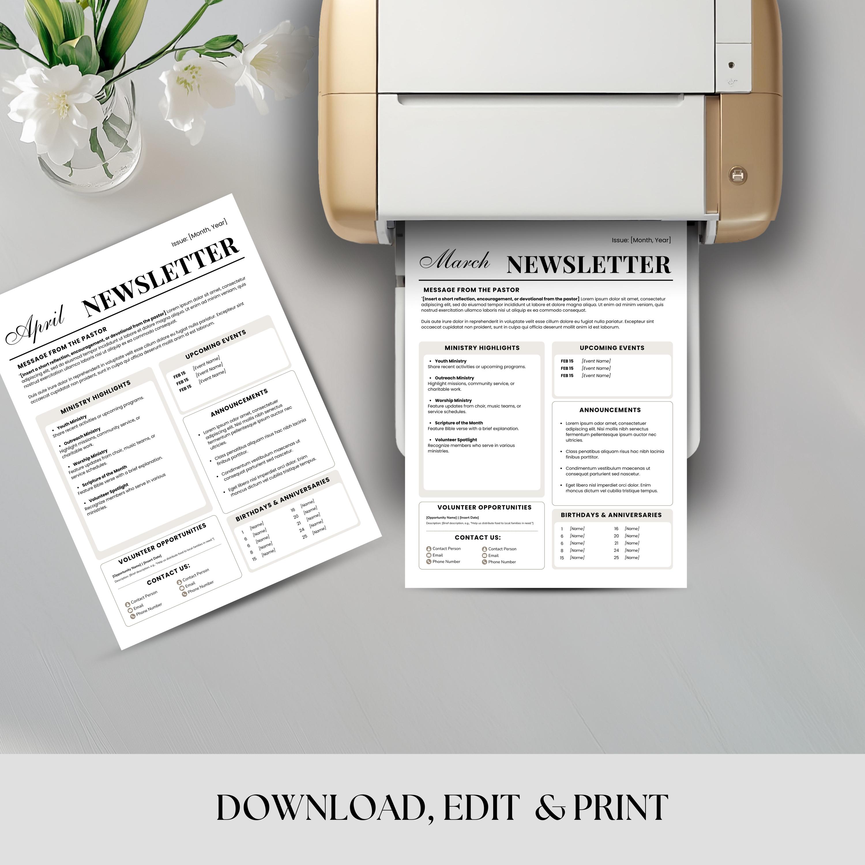 Bulletin Newsletter Examples Church Newsletter Editable Canva Template, Monthly Church Bulletin ...