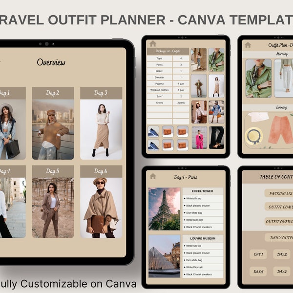 Digital Outfit Planner Wardrobe Organizer, Editable Canva Template, Printable Travel Outfit Planner Vacation Outfit Calendar, Personal Style