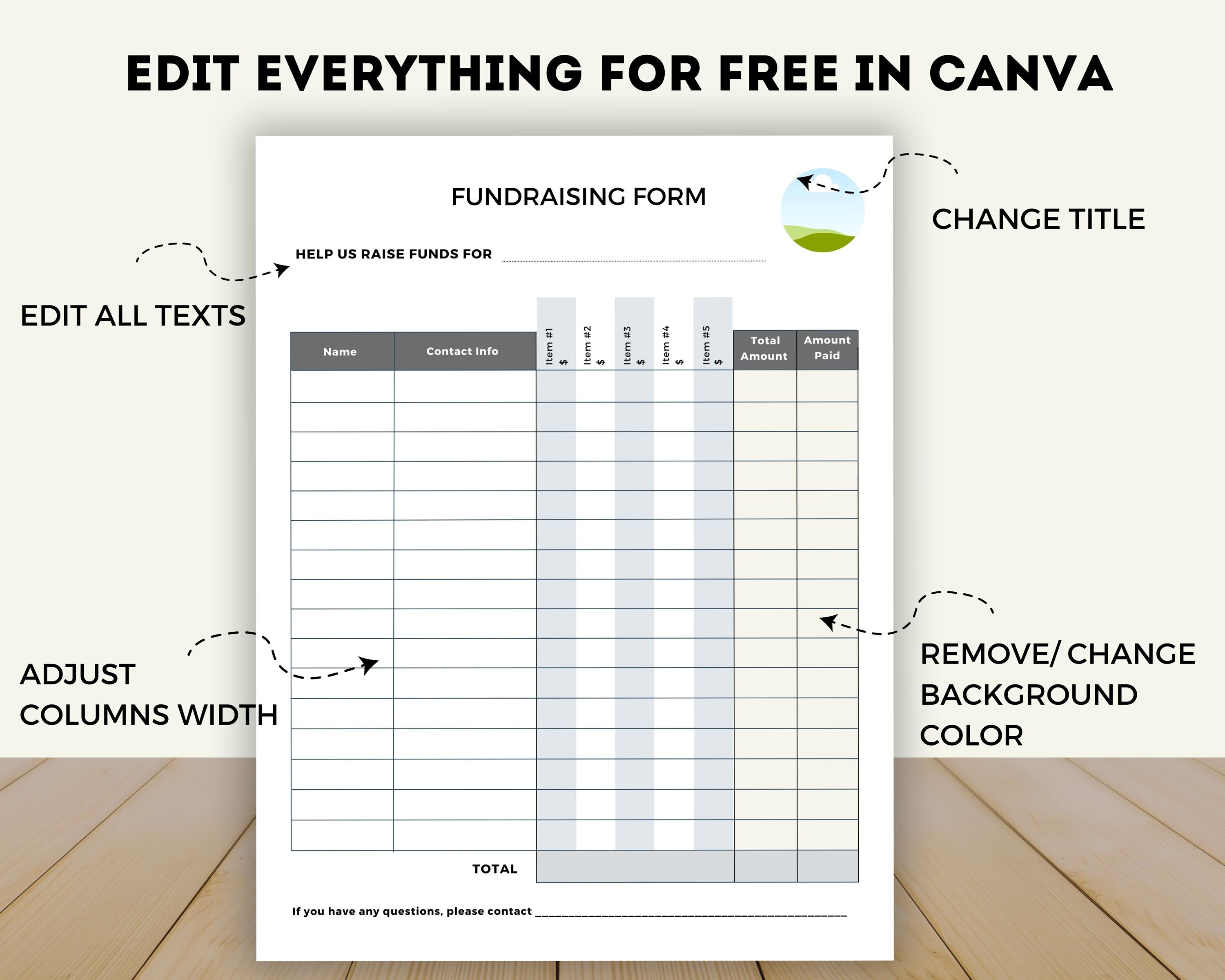 Fundraiser Order Form Canva Template, Editable Fundraising Form ...