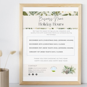 Holiday Hours Sign, Editable Canva Template, Christmas Store Opening Hours, Business Sign, Holiday Shop Hours, Small Business Signage