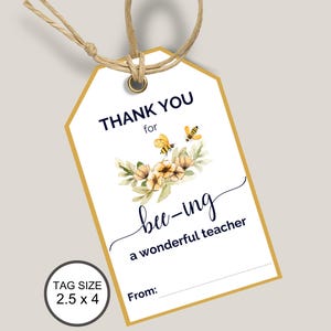 Etiqueta de regalo de agradecimiento para maestros imprimible, gracias por ser un maestro maravilloso, etiqueta de agradecimiento de fin de año escolar, etiquetas de regalo de agradecimiento con abejas
