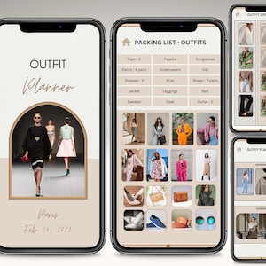 Digitale outfitplanner bewerkbare canvassjabloon met klikbare links garderobe-organizer voor efficiënte verpakking Modern en minimalistisch ontwerp