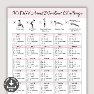 30 Day Arm Challenge Printable, Toned Arms Workout, Fitness Tracker, Arm Workout Guide, Exercise Plan, Home Fitness Routine, Summer Body