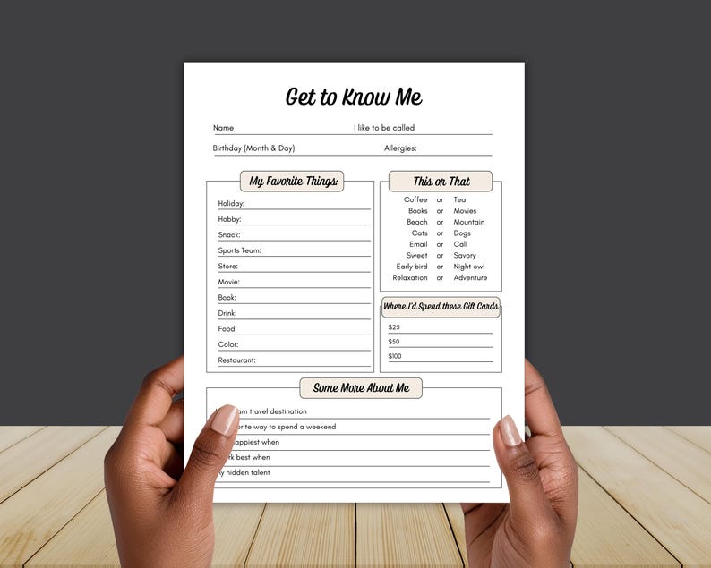 Team Building Get to Know Me Questionnaire, Printable Employee ...