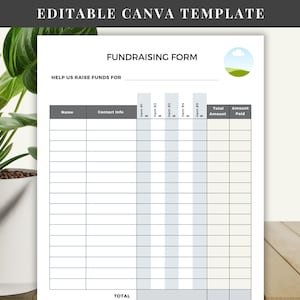 Fundraiser Order Form Canva Template, Editable Fundraising Form, Custome Charity Event Log, Order Tracking Page, Customizable Donation List