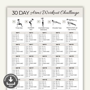 30 Day Arm Challenge Printable, Toned Arms Workout, Fitness Tracker, Arm Workout Guide, Exercise Plan, Home Fitness Routine, Summer Body