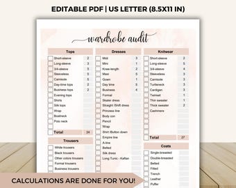 Wardrobe Checklist, Closet Inventory, Outfit Tracker, Minimalist Closet Audit, Personal Style Planner, Outfit Shopping Guide, Fillable PDF