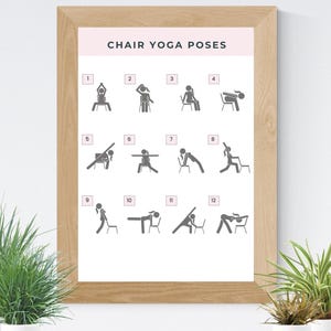 Chair Yoga Poster Printable, Quick Office Workout, Sitting Workout Guide, Seated Fitness Exercise For Seniors, Chair Yoga Poses for Beginner