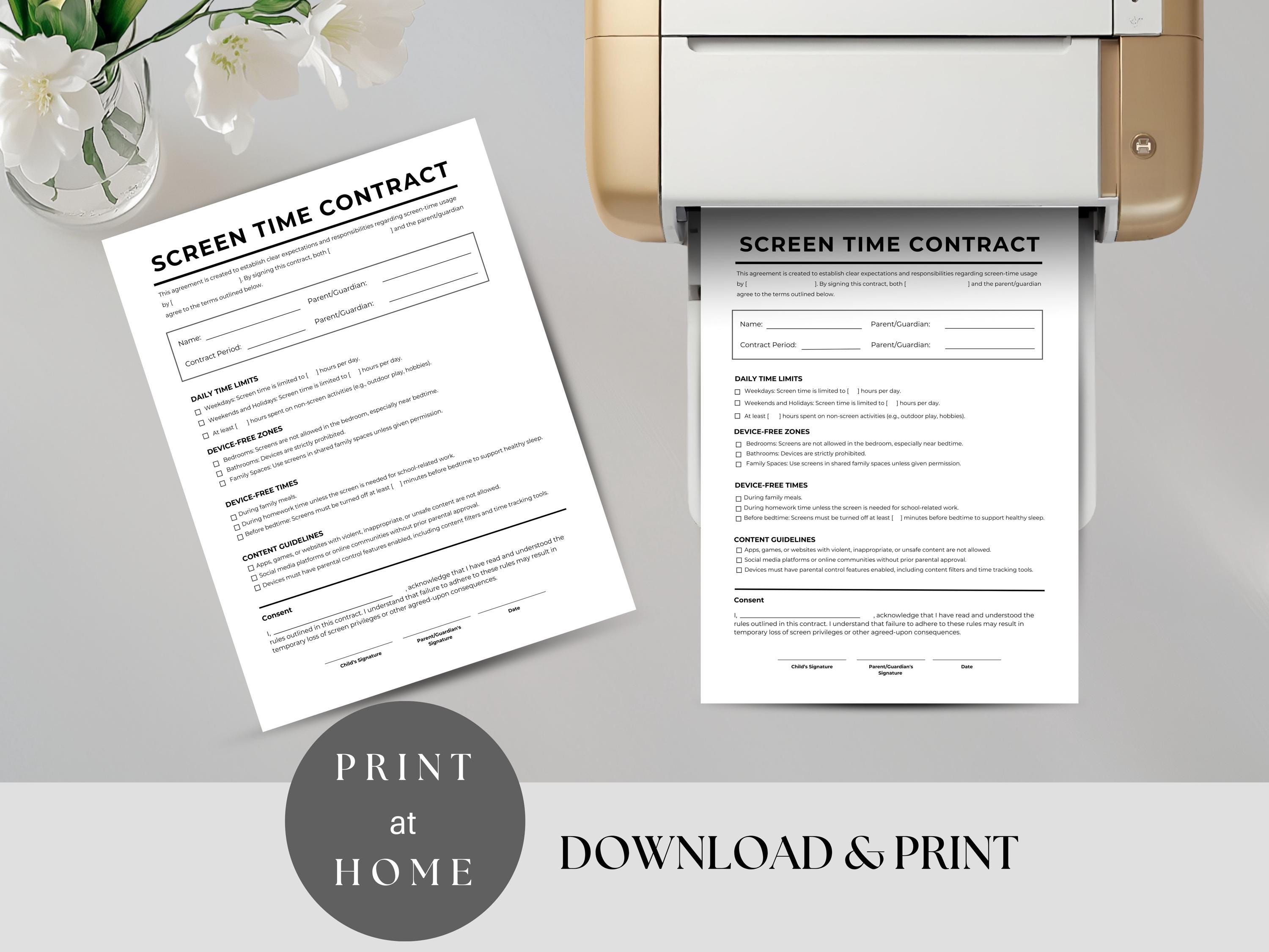 Editable Screen Time Contract, Kids Technology Rules, Family ...