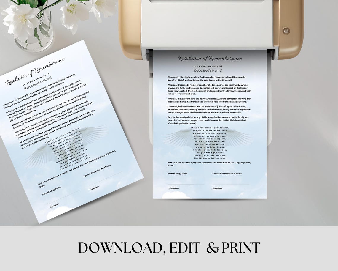 Funeral Resolution Template.pdf Funeral Resolution for a Pastor, Editable Canva Template, Memorial ...