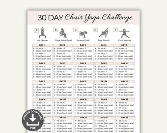 30 Day Chair Yoga Challenge for Seniors, Workout Planner, House Workout, Exercises Guide, Seated Fitness, Exercises For Seniors, Printable