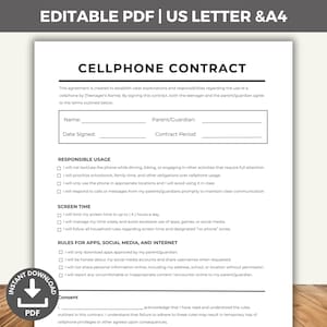 Editable Cellphone Contract, Parent Teen Smartphone Agreement, Teen Cell Phone Rules, Phone Contract, Kids Technology Rules, PDF Printable