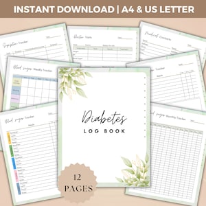 Diabetes Blood Sugar Trackers Printable, Blood Sugar Log Book, Diabetes Journal, Diabetes Planner, Diabetic Log Book, Daily Glucose Tracker