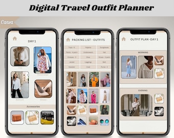 Digital Outfit Planner Wardrobe Organizer, Editable Canva Template, Clickable Links, Efficient Packing, Travel Outfits Organizer, Minimalist