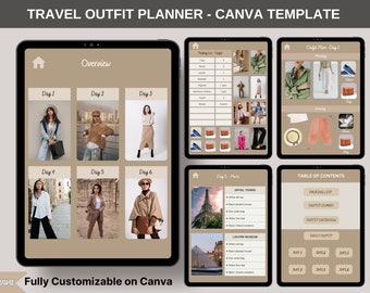 Digital Outfit Planner Wardrobe Organizer, Editable Canva Template, Printable Travel Outfit Planner Vacation Outfit Calendar, Personal Style