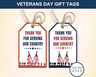 Etiquetas de presente do Dia dos Veteranos, Apreciação de Veteranos, Presente Militar, Etiquetas de presente Patrióticas, Favor de Veteranos, Obrigado por seu serviço, PDF para impressão