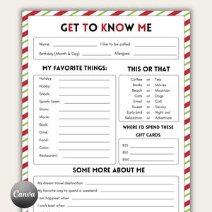 Team Building Get to Know Me Questionnaire, Staff Favorite Things List, New Employee Survey, Get to Know My Team, Editable Canva Template