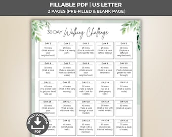 30-Day Walking Challenge Editable PDF, Printable Walking Planner Outdoor Daily Walking Plan, Steps Tracker 30 Day Step Challenge Walking Log