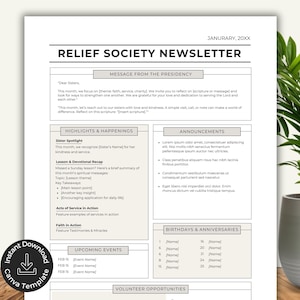 Relief Society Newsletter Template, Monthly LDS Newsletter for Young Women, Minimalist Church Newsletter, Editable Canva Template, US Letter
