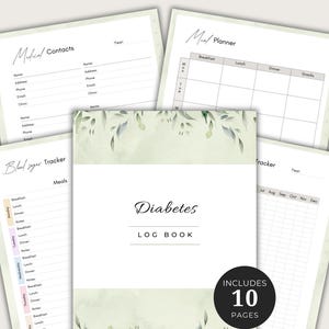 Diabetes Log Book, Blood Sugar Tracker, Health Planner, Glucose Monitoring, Diabetic Care Planner Printable, Diabetic Meal Plan, US Letter