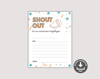 Employee Shout Out Cards Printable, Staff Appreciation Kudos, Colleagues Compliment Notes, Team Recognition Bulletin Board, Breakroom Poster