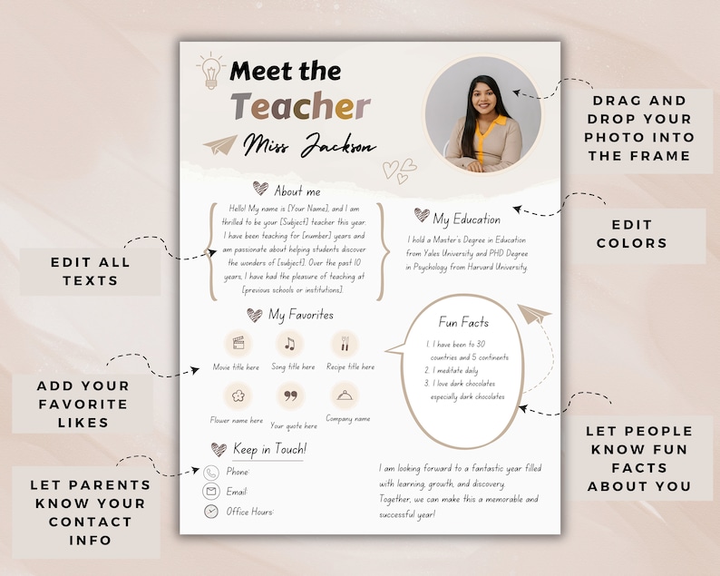Meet the Teacher Canva Template, Teacher Introduction Resource Letter ...
