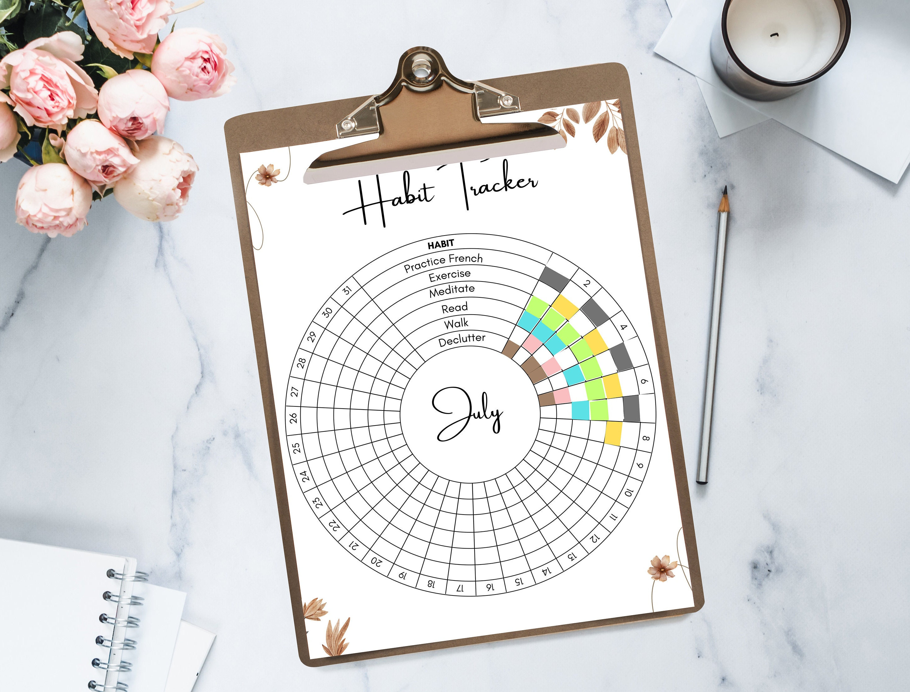 Daily Habit Tracker Printable, Circle Monthly Goal Tracker, Visual ...