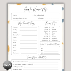 Team Building Get to Know Me Questionnaire, Staff Favorite Things List, New Employee Survey, Get to Know My Staff, Editable Canva Template