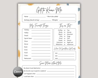 Team Building Get to Know Me Questionnaire, Staff Favorite Things List, New Employee Survey, Get to Know My Staff, Editable Canva Template
