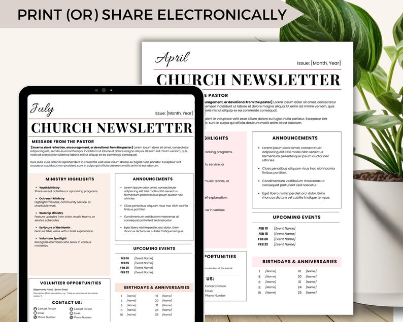 Bulletin Newsletter Examples Editable Church Newsletter Template, Minimalist Monthly Church Bulletin ...