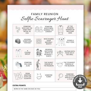 Family Selfie Scavenger Hunt, Family Reunion Game, Printable Family Party Game, Fun Family Reunion Game, Family Activities, Fun Family Photo