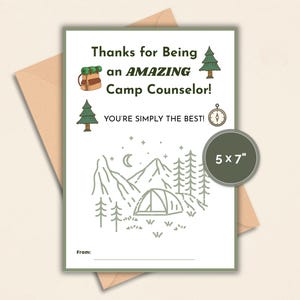 Camp Counselor Thank You Card, Printable Gift Card Holder, Thank You To Camp Counselor, Summer Camp Appreciation Note for Counselors
