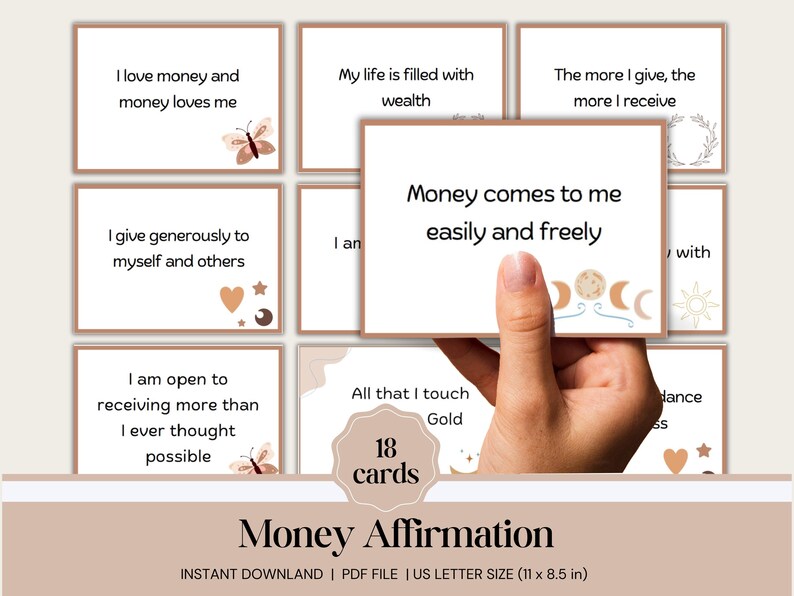 Money Manifestation Cards Printable, Affirmation Cards for Wealth