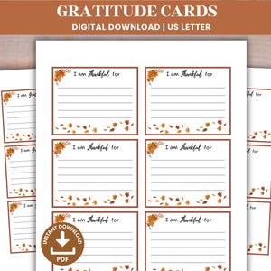 Afdrukbare dankbaarheidskaarten, dinerspel, startkaarten voor gesprekken, familiereünie, I am Gratitude For, herfst dankbaarheidsactiviteit